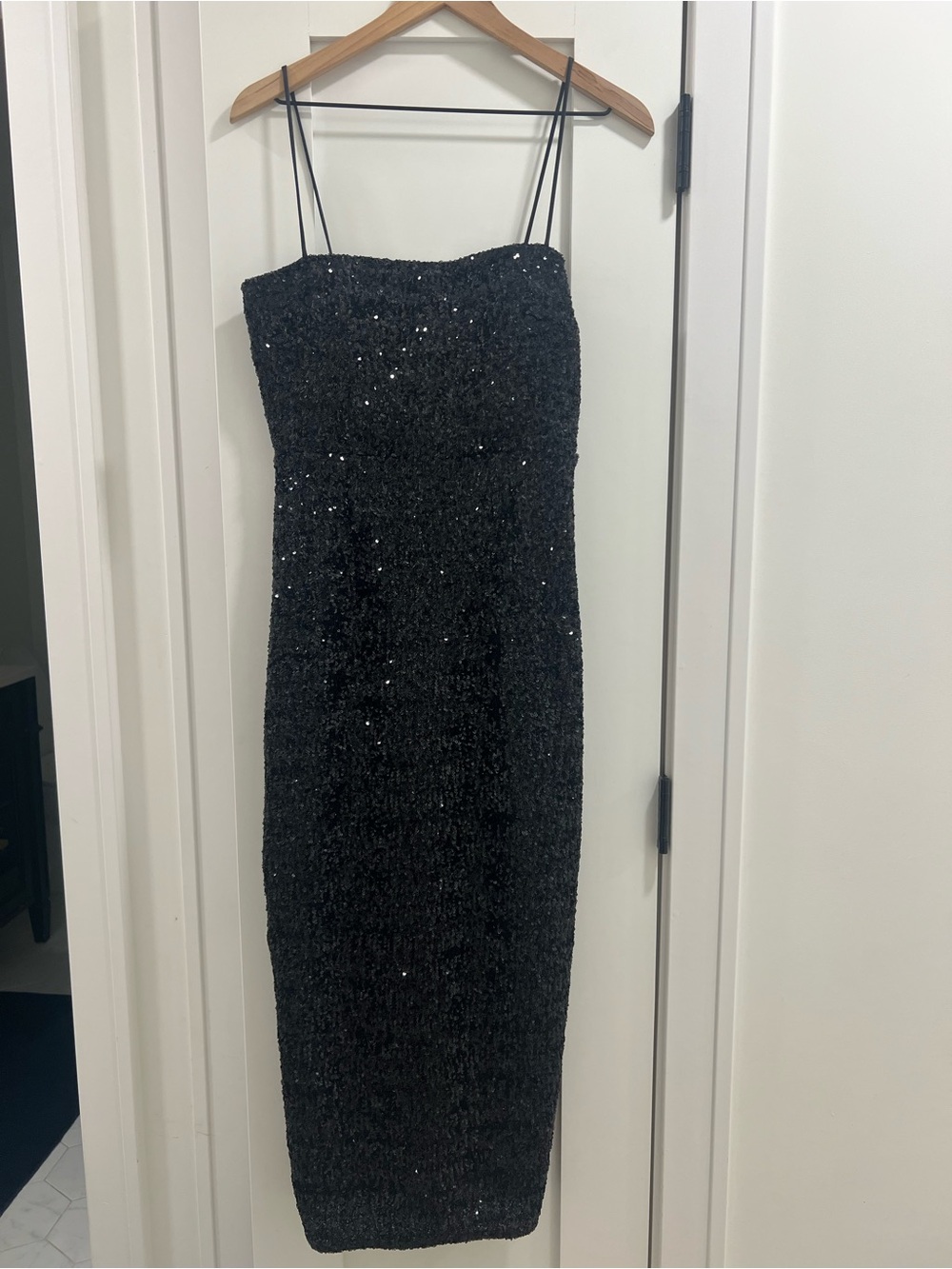 Tuckernuck Black Sequin Spaghetti-Strap Midi Dress